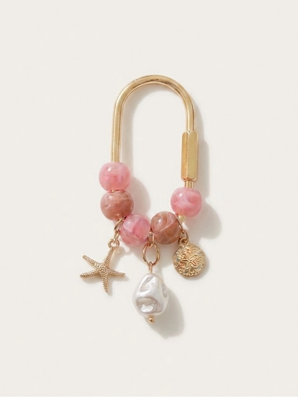 Viral Carabiner Beaded Bag Charm Keychain Pink Beach